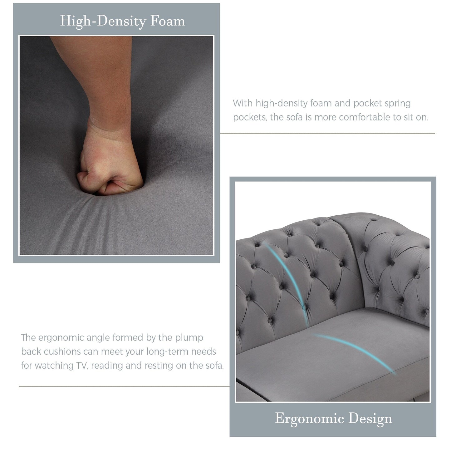 Canapé 3 places en velours moderne du milieu du siècle avec pieds en bois d'hévéa et coussin d'assise épais et amovible, Roomfitters 82.4