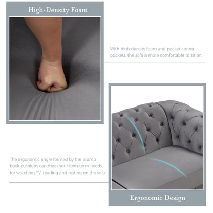 Canapé 3 places en velours moderne du milieu du siècle avec pieds en bois d'hévéa et coussin d'assise épais et amovible, Roomfitters 82.4