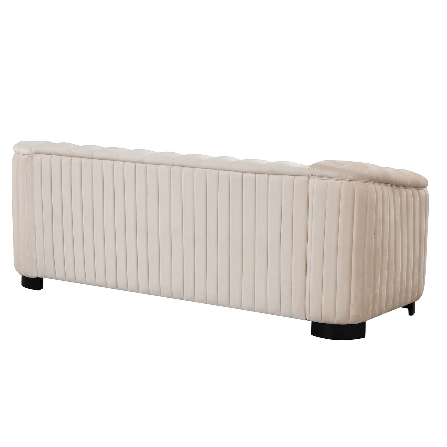 Canapé 3 places en velours moderne du milieu du siècle avec pieds en bois d'hévéa et coussin d'assise épais et amovible, Roomfitters 82.4