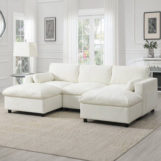 Canapé modulable en U 5 places en chenille Roomfitters 86,5, avec poches de rangement, coussins et 2 poufs