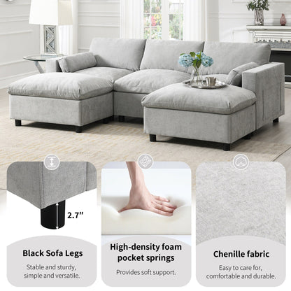 Canapé modulable en U 5 places en chenille Roomfitters 86,5, avec poches de rangement, coussins et 2 poufs
