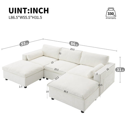 Canapé modulable en U 5 places en chenille Roomfitters 86,5, avec poches de rangement, coussins et 2 poufs