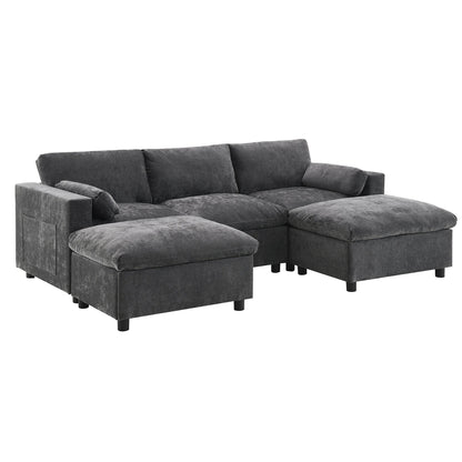Canapé modulable en U 5 places en chenille Roomfitters 86,5, avec poches de rangement, coussins et 2 poufs