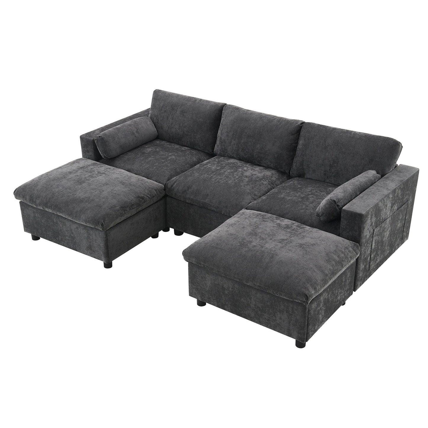 Canapé modulable en U 5 places en chenille Roomfitters 86,5, avec poches de rangement, coussins et 2 poufs