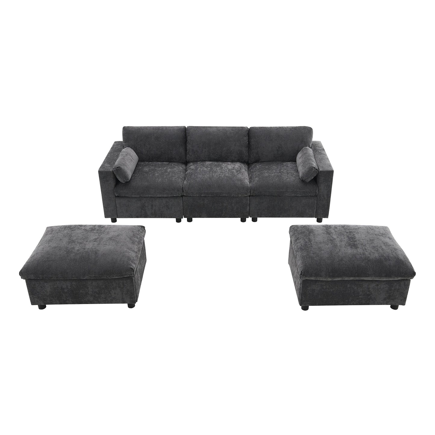 Canapé modulable en U 5 places en chenille Roomfitters 86,5, avec poches de rangement, coussins et 2 poufs