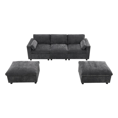 Canapé modulable en U 5 places en chenille Roomfitters 86,5, avec poches de rangement, coussins et 2 poufs