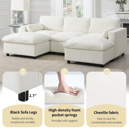 Canapé modulable en U 5 places en chenille Roomfitters 86,5, avec poches de rangement, coussins et 2 poufs