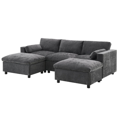 Canapé modulable en U 5 places en chenille Roomfitters 86,5, avec poches de rangement, coussins et 2 poufs