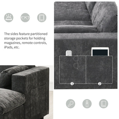 Canapé modulable en U 5 places en chenille Roomfitters 86,5, avec poches de rangement, coussins et 2 poufs