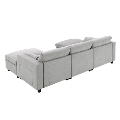 Canapé modulable en U 5 places en chenille Roomfitters 86,5, avec poches de rangement, coussins et 2 poufs