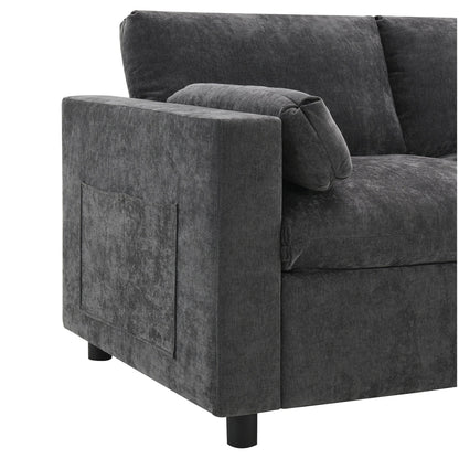 Canapé modulable en U 5 places en chenille Roomfitters 86,5, avec poches de rangement, coussins et 2 poufs