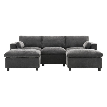 Canapé modulable en U 5 places en chenille Roomfitters 86,5, avec poches de rangement, coussins et 2 poufs