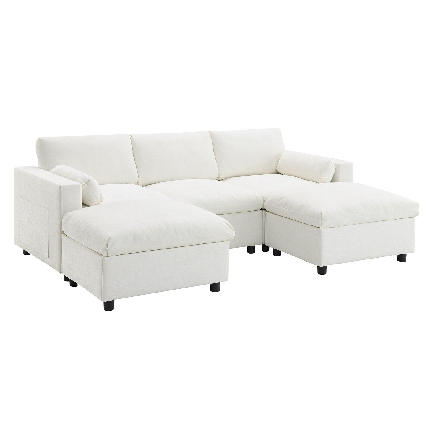 Canapé modulable en U 5 places en chenille Roomfitters 86,5, avec poches de rangement, coussins et 2 poufs