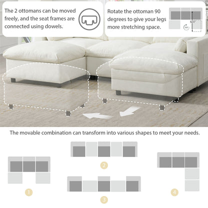 Canapé modulable en U 5 places en chenille Roomfitters 86,5, avec poches de rangement, coussins et 2 poufs