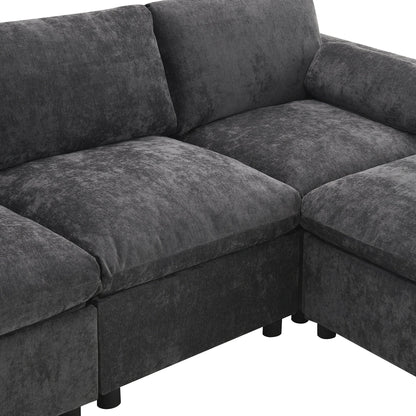 Canapé modulable en U 5 places en chenille Roomfitters 86,5, avec poches de rangement, coussins et 2 poufs