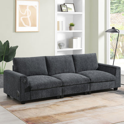 Canapé sectionnel en chenille Roomfitters 96'' x 35'' avec haut-parleur Bluetooth, ensemble de canapés Cloud confortable avec table rabattable et chargeur USB