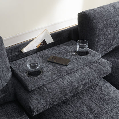 Canapé sectionnel en chenille Roomfitters 96'' x 35'' avec haut-parleur Bluetooth, ensemble de canapés Cloud confortable avec table rabattable et chargeur USB