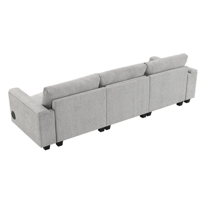 Canapé sectionnel en chenille Roomfitters 96'' x 35'' avec haut-parleur Bluetooth, ensemble de canapés Cloud confortable avec table rabattable et chargeur USB
