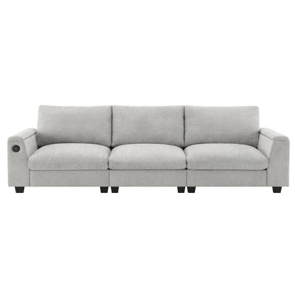 Canapé sectionnel en chenille Roomfitters 96'' x 35'' avec haut-parleur Bluetooth, ensemble de canapés Cloud confortable avec table rabattable et chargeur USB