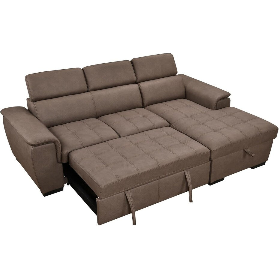 Canapé sectionnel convertible Roomfitters 97 avec méridienne de rangement, appuis-tête réglables et canapé-lit contemporain en L