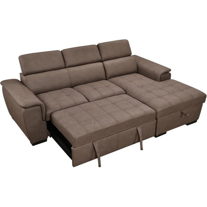 Canapé sectionnel convertible Roomfitters 97 avec méridienne de rangement, appuis-tête réglables et canapé-lit contemporain en L