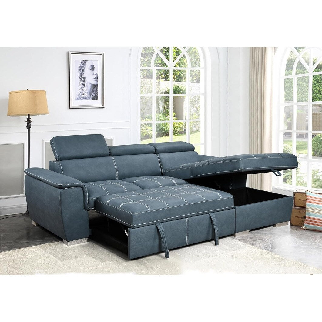 Canapé sectionnel convertible Roomfitters 97 avec méridienne de rangement, appuis-tête réglables et canapé-lit contemporain en L