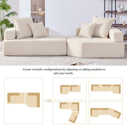 Canapé modulaire Boucle Roomfitters avec ensemble convertible 2 pièces, canapé de salon surdimensionné rempli de mousse, beige