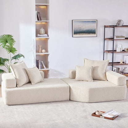 Canapé modulaire Boucle Roomfitters avec ensemble convertible 2 pièces, canapé de salon surdimensionné rempli de mousse, beige