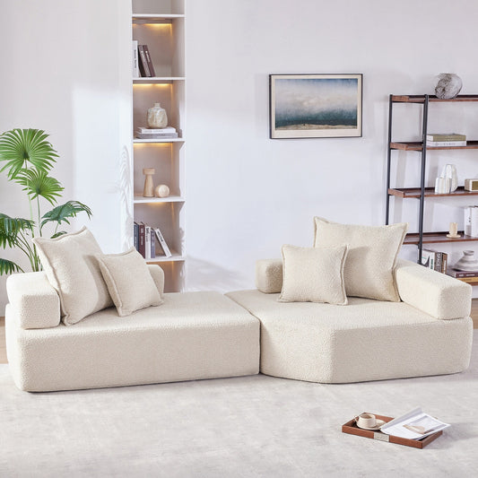 Canapé modulaire Boucle Roomfitters avec ensemble convertible 2 pièces, canapé de salon surdimensionné rempli de mousse, beige