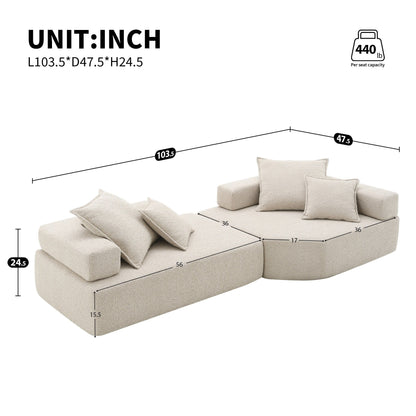 Canapé modulaire Boucle Roomfitters avec ensemble convertible 2 pièces, canapé de salon surdimensionné rempli de mousse, beige