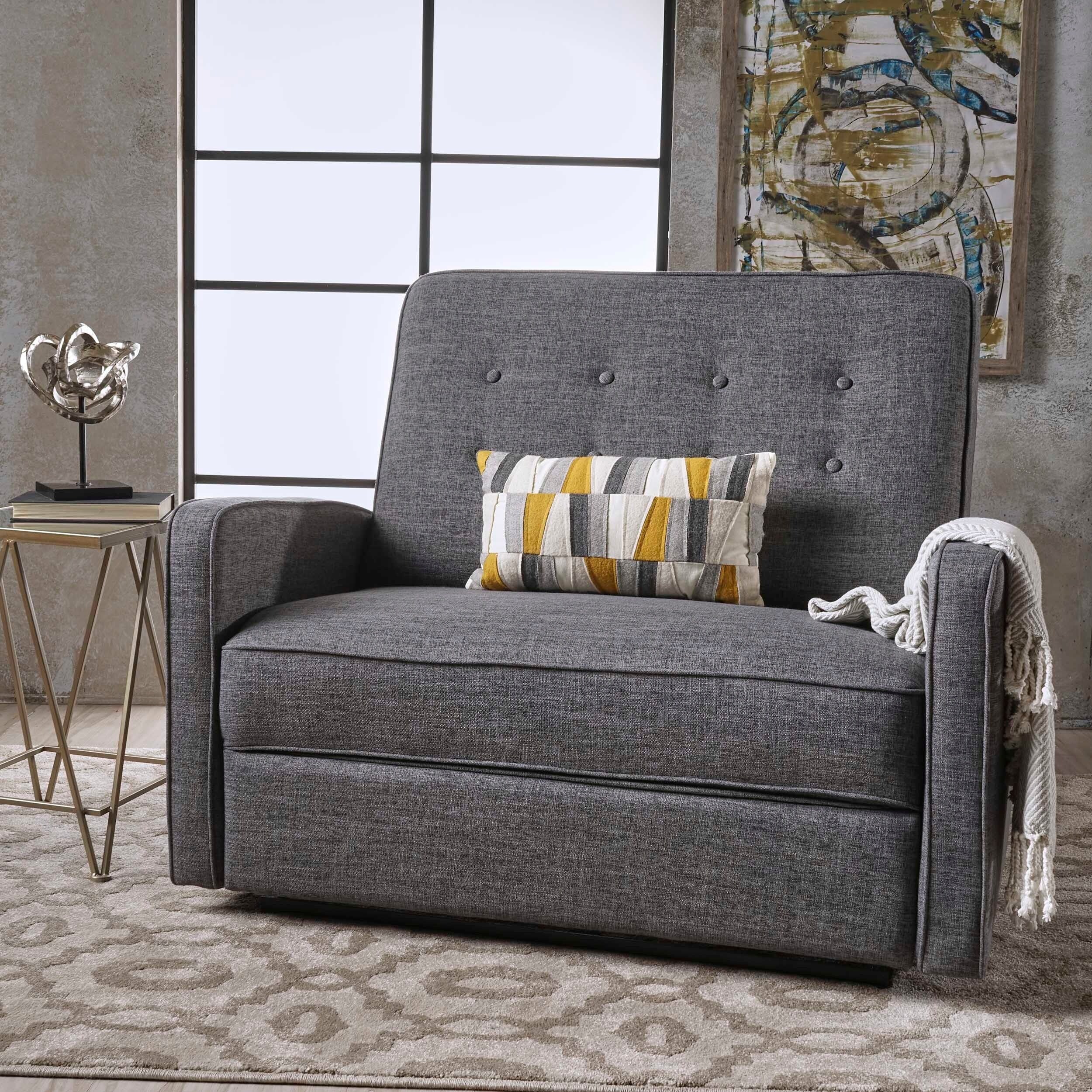 Causeuse capitonnée et rembourrée Roomfitters avec coussins confortables pour salon ou chambre, gris