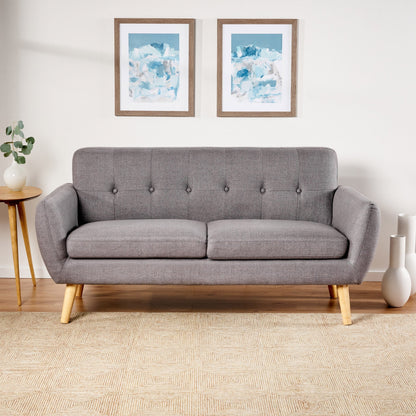Charmant canapé causeuse compact Roomfitters avec dossier capitonné et coutures gaufrées pour petits espaces, recouvert de tissu doux