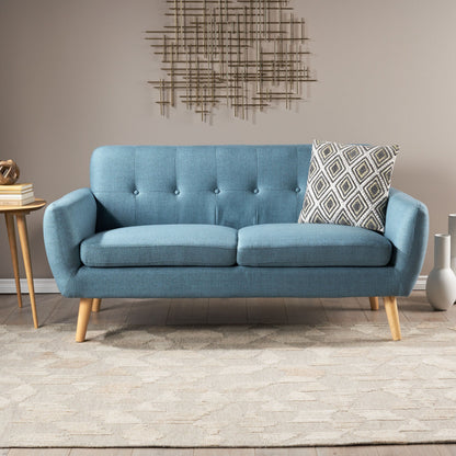 Charmant canapé causeuse compact Roomfitters avec dossier capitonné et coutures gaufrées pour petits espaces, recouvert de tissu doux