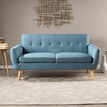 Charmant canapé causeuse compact Roomfitters avec dossier capitonné et coutures gaufrées pour petits espaces, recouvert de tissu doux