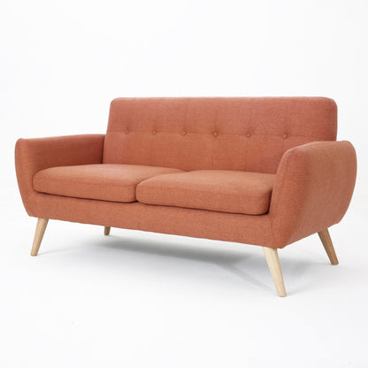 Charmant canapé causeuse compact Roomfitters avec dossier capitonné et coutures gaufrées pour petits espaces, recouvert de tissu doux