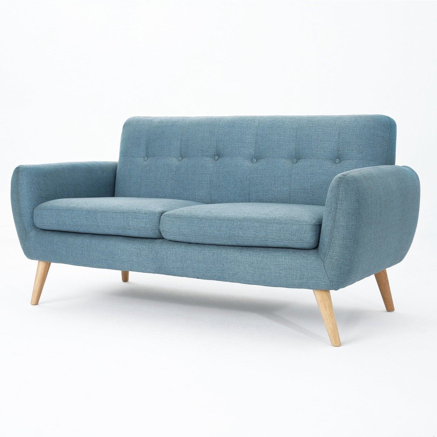 Charmant canapé causeuse compact Roomfitters avec dossier capitonné et coutures gaufrées pour petits espaces, recouvert de tissu doux