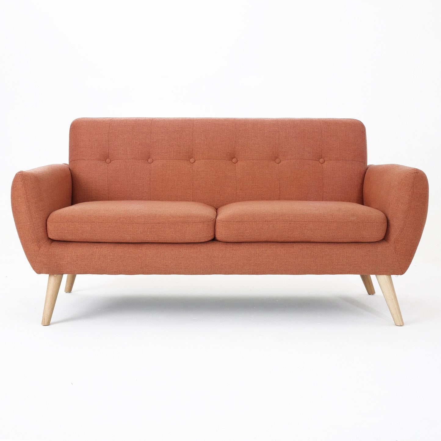 Charmant canapé causeuse compact Roomfitters avec dossier capitonné et coutures gaufrées pour petits espaces, recouvert de tissu doux
