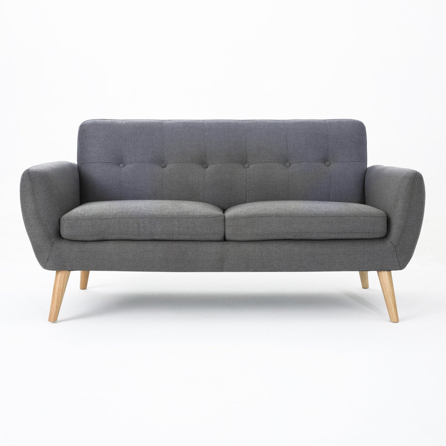 Charmant canapé causeuse compact Roomfitters avec dossier capitonné et coutures gaufrées pour petits espaces, recouvert de tissu doux