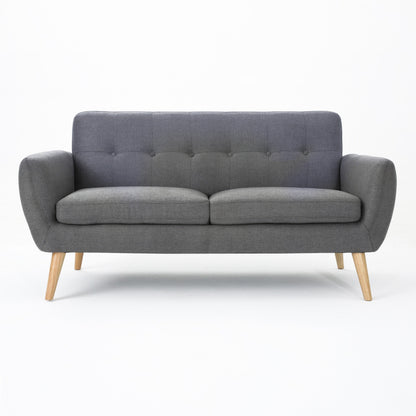 Charmant canapé causeuse compact Roomfitters avec dossier capitonné et coutures gaufrées pour petits espaces, recouvert de tissu doux