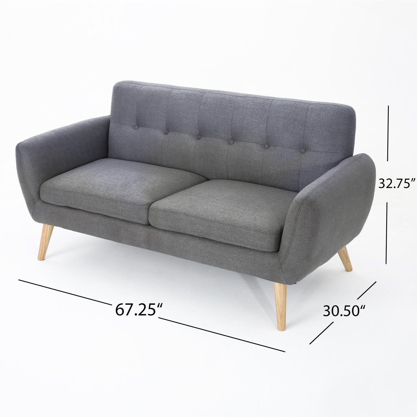 Charmant canapé causeuse compact Roomfitters avec dossier capitonné et coutures gaufrées pour petits espaces, recouvert de tissu doux