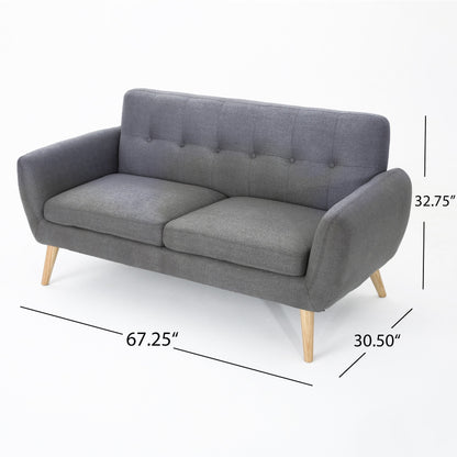 Charmant canapé causeuse compact Roomfitters avec dossier capitonné et coutures gaufrées pour petits espaces, recouvert de tissu doux