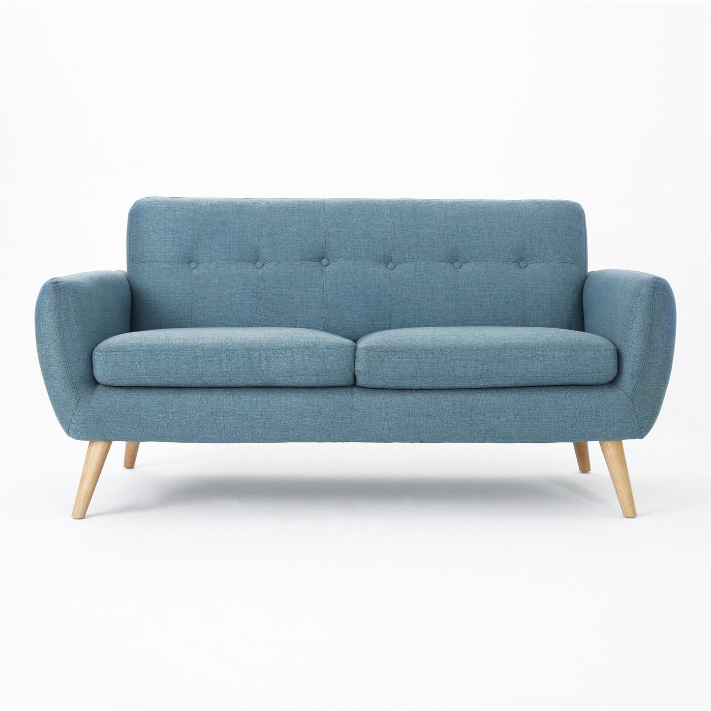 Charmant canapé causeuse compact Roomfitters avec dossier capitonné et coutures gaufrées pour petits espaces, recouvert de tissu doux