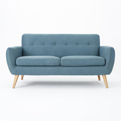 Charmant canapé causeuse compact Roomfitters avec dossier capitonné et coutures gaufrées pour petits espaces, recouvert de tissu doux