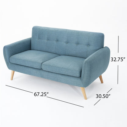 Charmant canapé causeuse compact Roomfitters avec dossier capitonné et coutures gaufrées pour petits espaces, recouvert de tissu doux