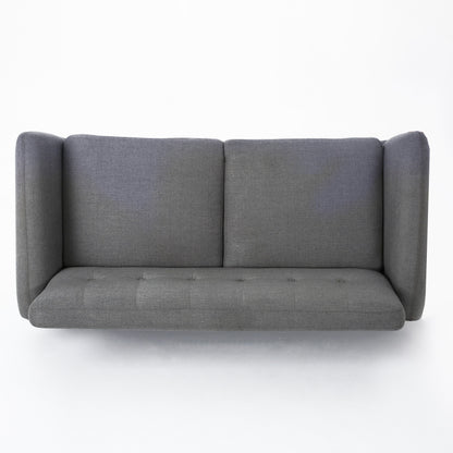 Charmant canapé causeuse compact Roomfitters avec dossier capitonné et coutures gaufrées pour petits espaces, recouvert de tissu doux