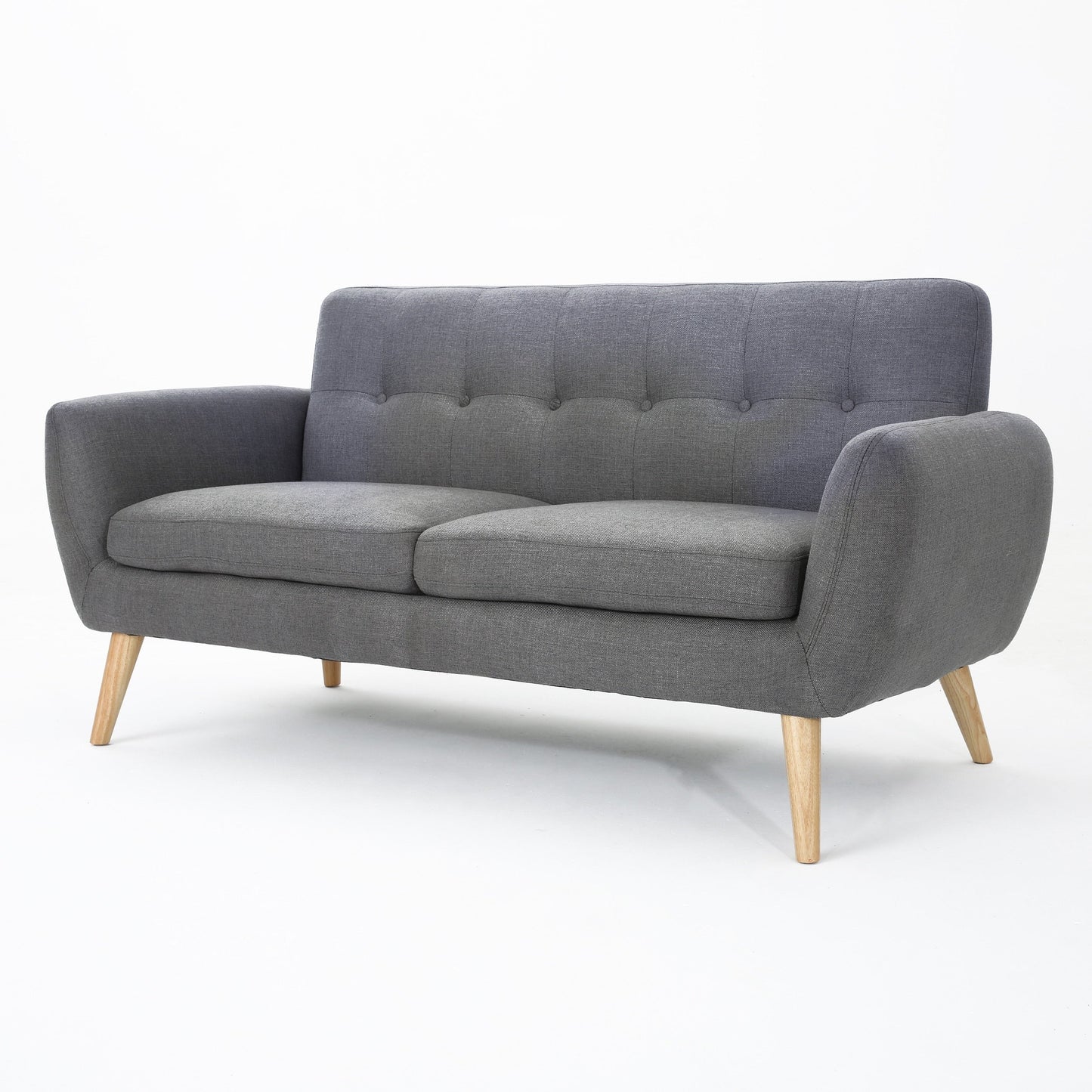 Charmant canapé causeuse compact Roomfitters avec dossier capitonné et coutures gaufrées pour petits espaces, recouvert de tissu doux