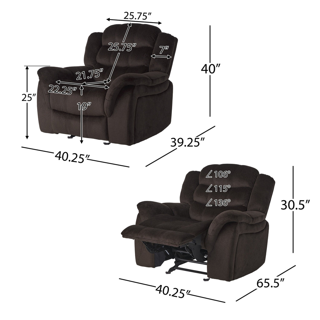 Fauteuil inclinable et planeur Roomfitters au design classique, en tissu peluche marron