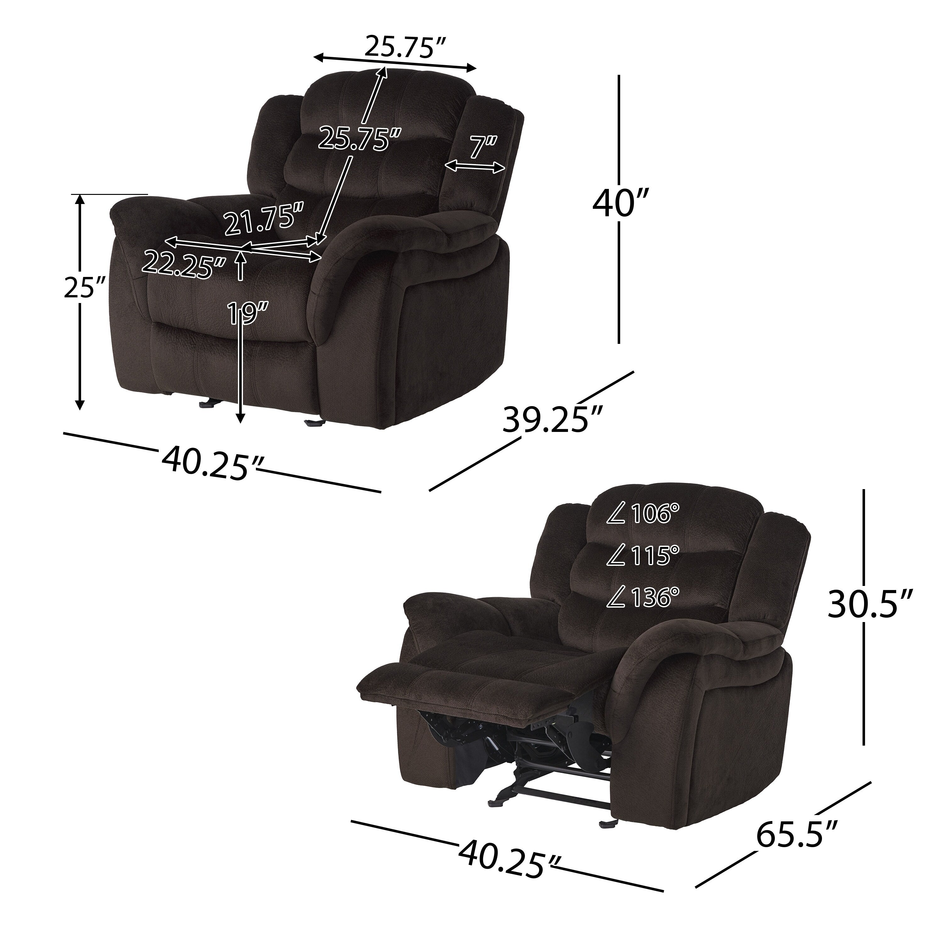 Fauteuil inclinable et planeur Roomfitters au design classique, en tissu peluche marron
