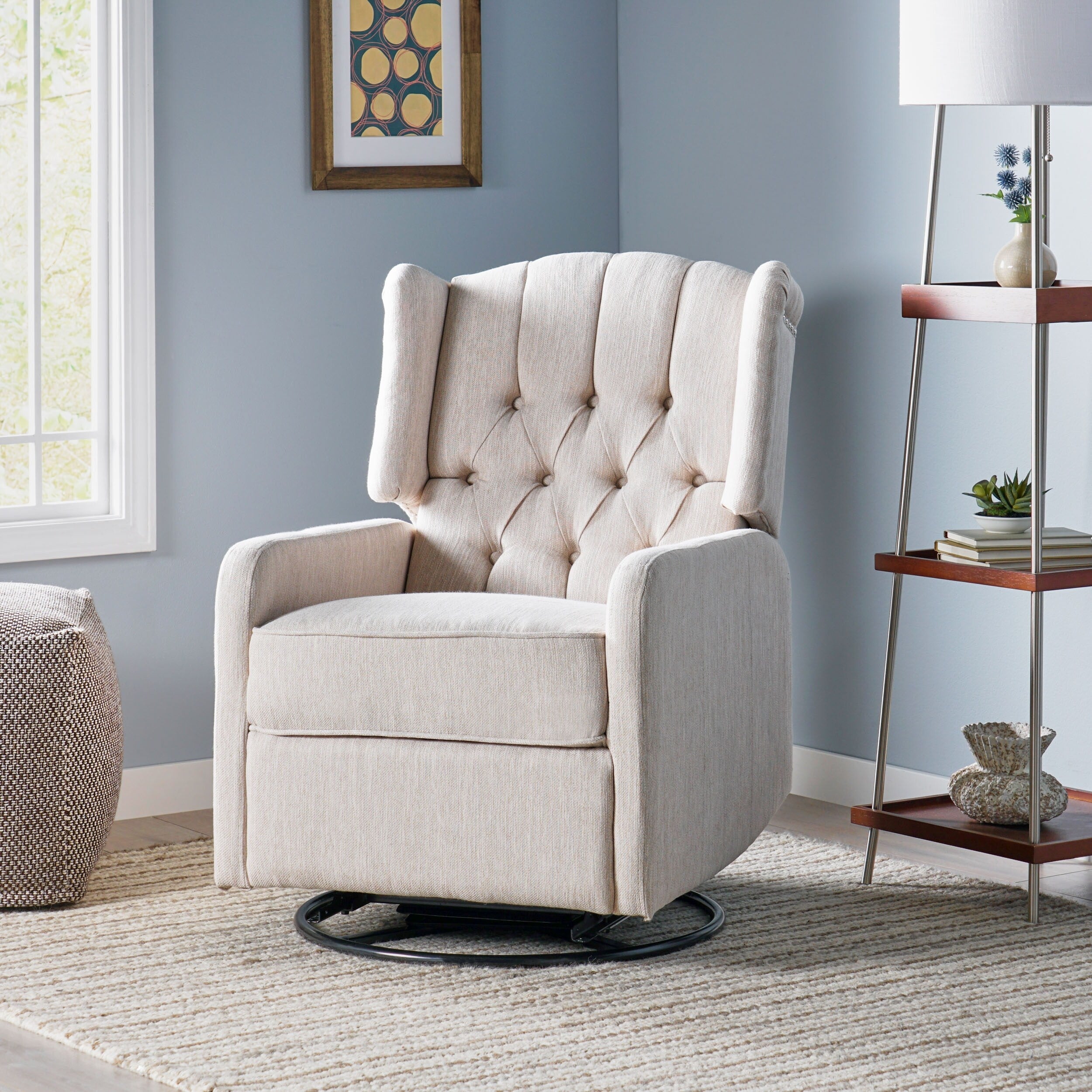 Fauteuil inclinable manuel au design classique de Roomfitters, pivotant à 360 degrés, idéal pour le salon