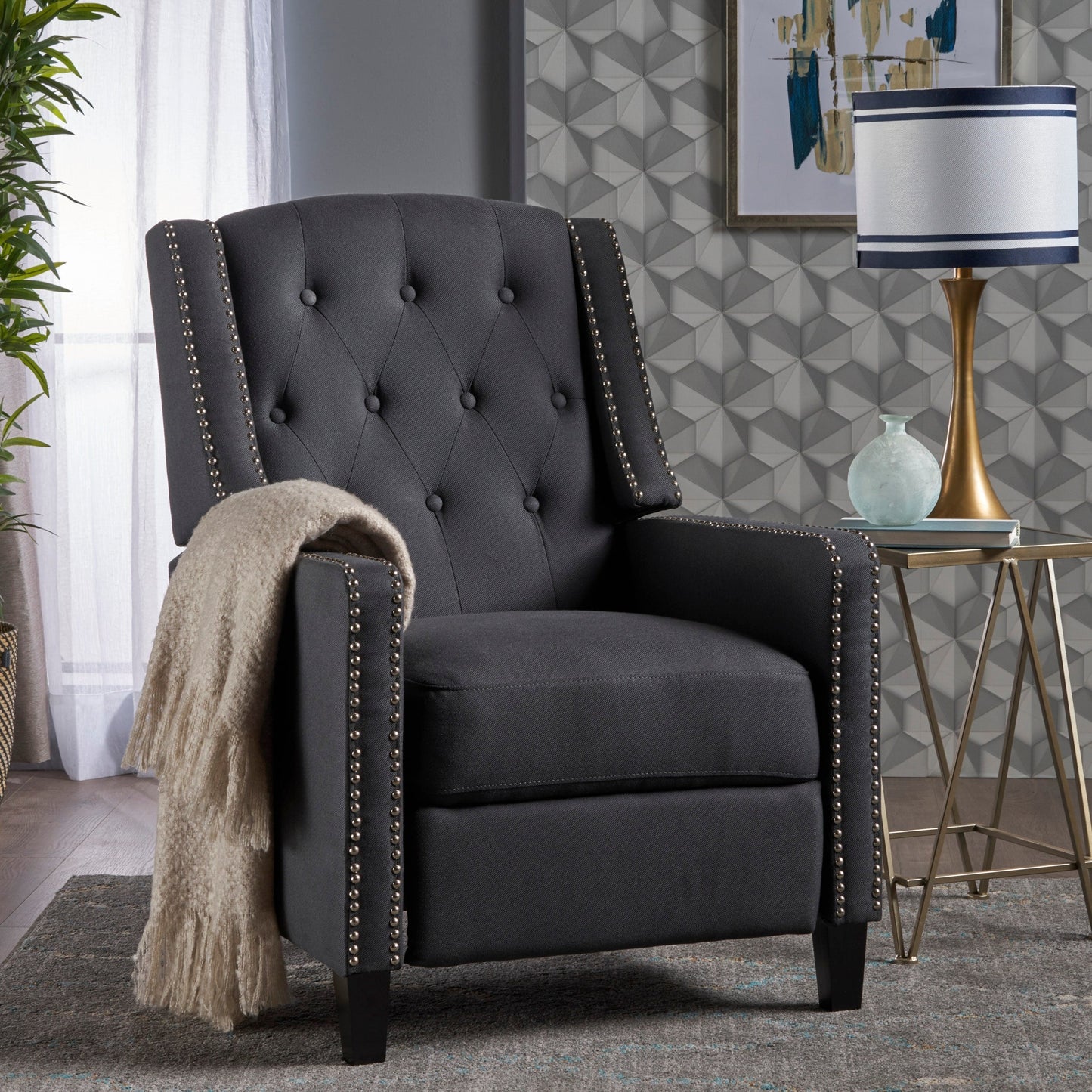 Fauteuil inclinable classique en tissu Roomfitters, élégant et confortable pour salon et chambre à coucher